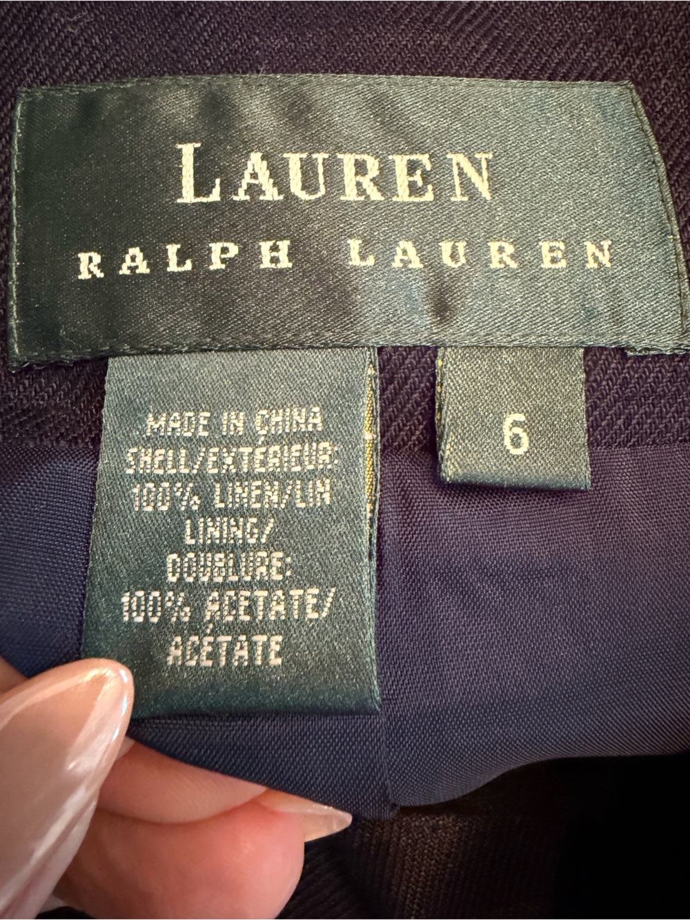 Lauren Ralph Lauren Navy Linen Double Breasted Blazer Size 6 Classic Preppy - Picture 12 of 14